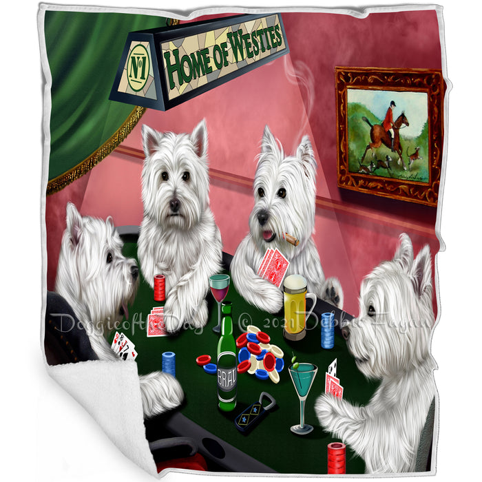 Home of Westies 4 Dogs Playing Poker Blanket