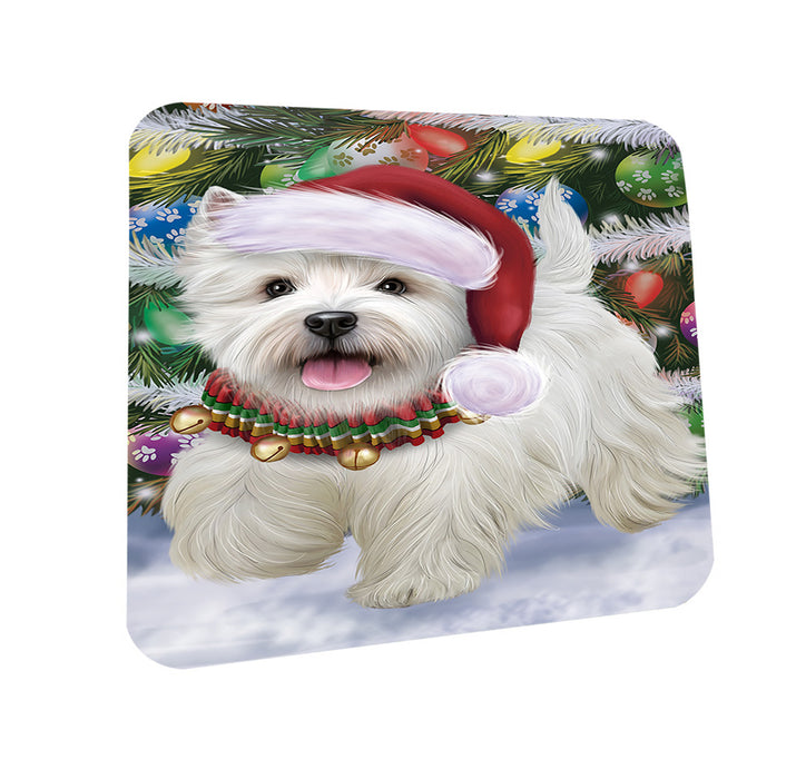 Trotting in the Snow West Highland White Terrier Dog Coasters Set of 4 CST56635