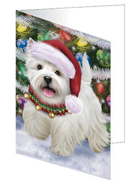 Trotting in the Snow West Highland White Terrier Dog Handmade Artwork Assorted Pets Greeting Cards and Note Cards with Envelopes for All Occasions and Holiday Seasons GCD74546