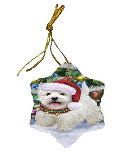 Trotting in the Snow West Highland White Terrier Dog Star Porcelain Ornament SPOR57227