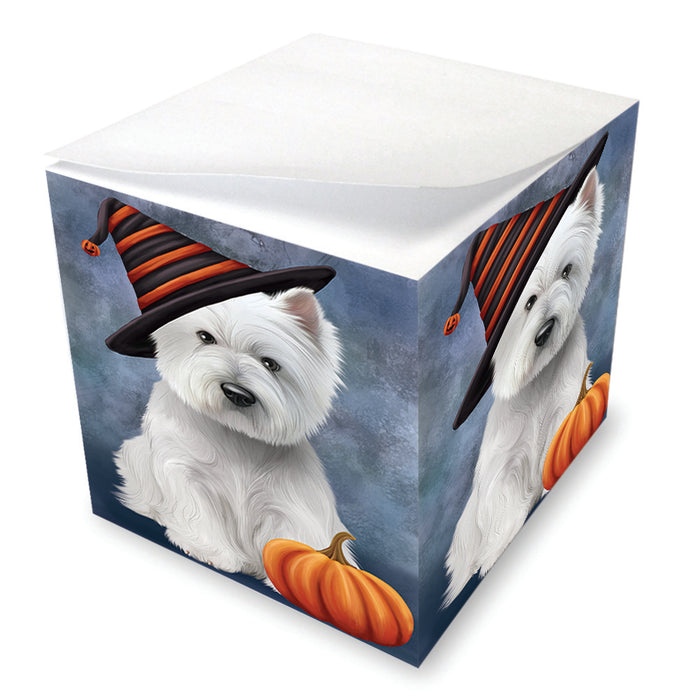 Happy Halloween West Highland White Terrier Dog Wearing Witch Hat with Pumpkin Note Cube NOC56485