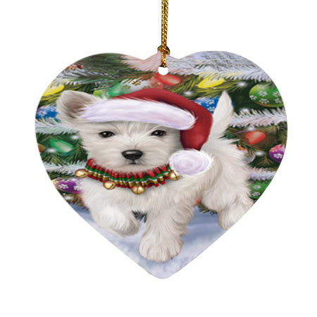 Trotting in the Snow West Highland White Terrier Dog Heart Christmas Ornament HPOR57034