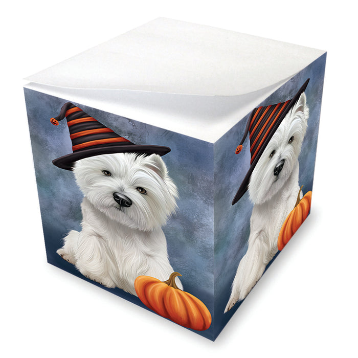 Happy Halloween West Highland White Terrier Dog Wearing Witch Hat with Pumpkin Note Cube NOC56486