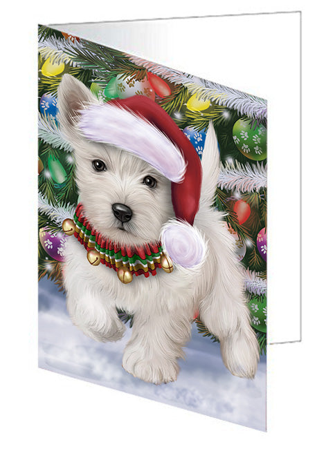 Trotting in the Snow West Highland White Terrier Dog Handmade Artwork Assorted Pets Greeting Cards and Note Cards with Envelopes for All Occasions and Holiday Seasons GCD74549