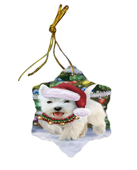 Trotting in the Snow West Highland White Terrier Dog Star Porcelain Ornament SPOR57229