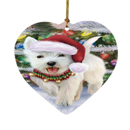 Trotting in the Snow West Highland White Terrier Dog Heart Christmas Ornament HPOR57035
