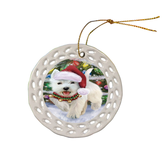 Trotting in the Snow West Highland White Terrier Dog Ceramic Doily Ornament DPOR57229