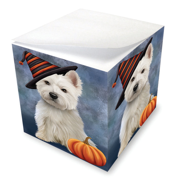 Happy Halloween West Highland White Terrier Dog Wearing Witch Hat with Pumpkin Note Cube NOC56487
