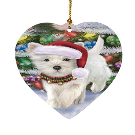 Trotting in the Snow West Highland White Terrier Dog Heart Christmas Ornament HPOR57036