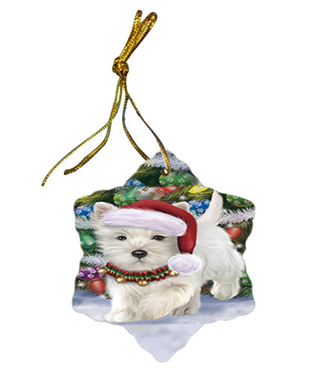 Trotting in the Snow West Highland White Terrier Dog Star Porcelain Ornament SPOR57230
