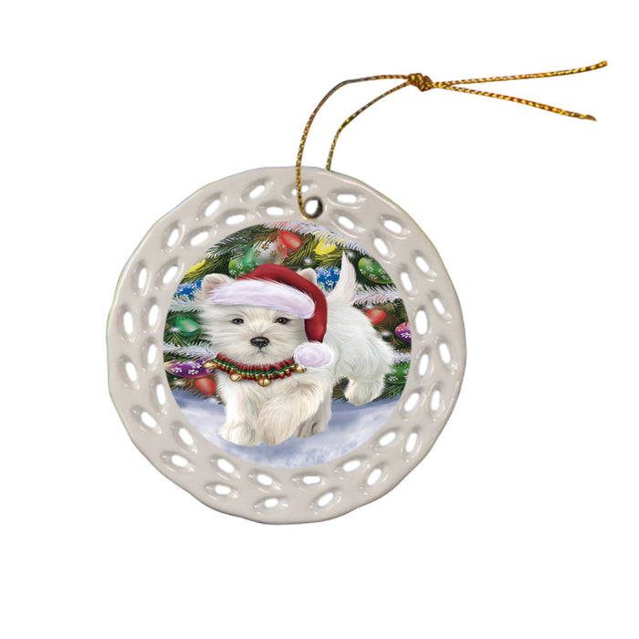Trotting in the Snow West Highland White Terrier Dog Ceramic Doily Ornament DPOR57230