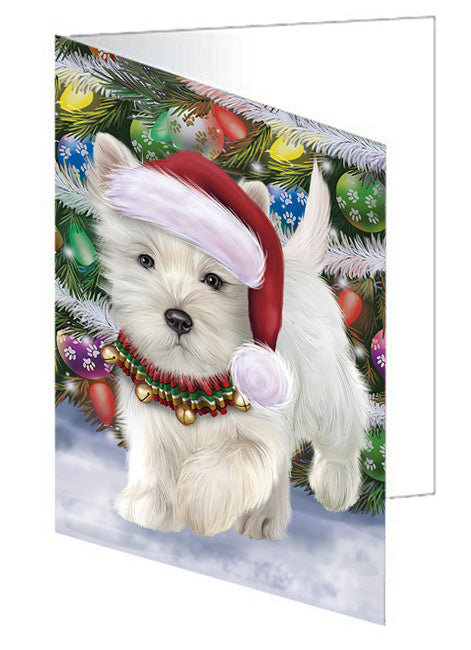 Trotting in the Snow West Highland White Terrier Dog Handmade Artwork Assorted Pets Greeting Cards and Note Cards with Envelopes for All Occasions and Holiday Seasons GCD74555