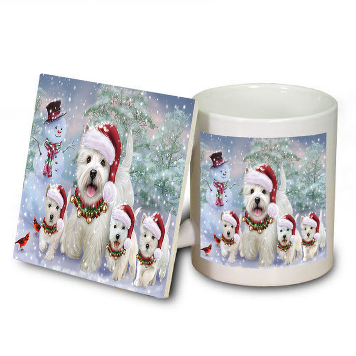 Christmas Running Family West Highland White Terriers Dog Mug and Coaster Set MUC56636