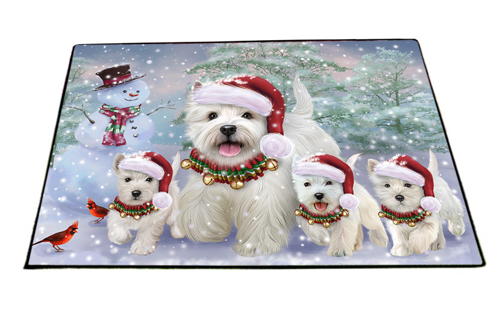 Christmas Running Family West Highland White Terriers Dog Floormat FLMS53724