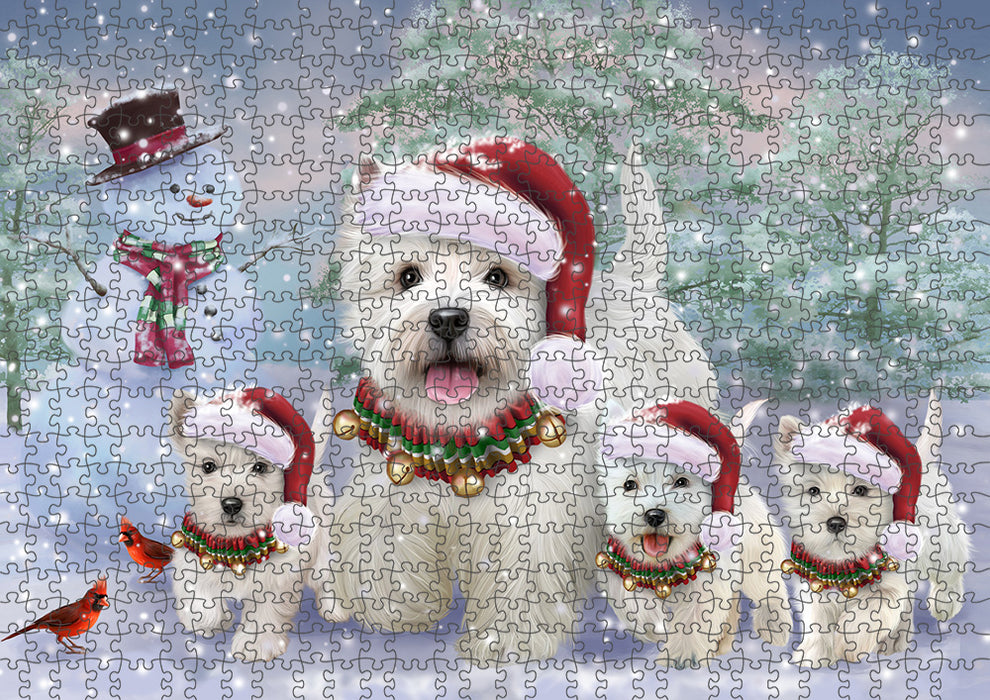 Christmas Running Family West Highland White Terriers Dog Puzzle  PUZL95732