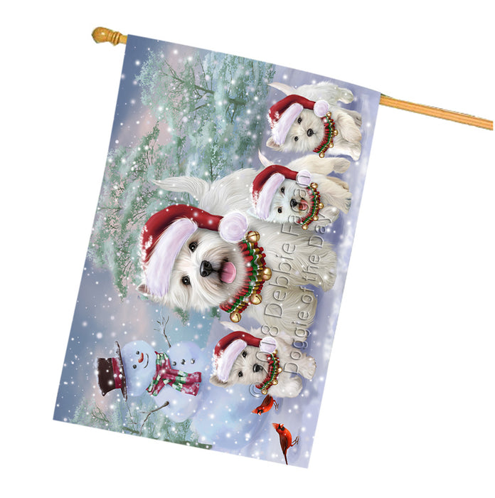 Christmas Running Family West Highland White Terriers Dog House Flag FLG57328