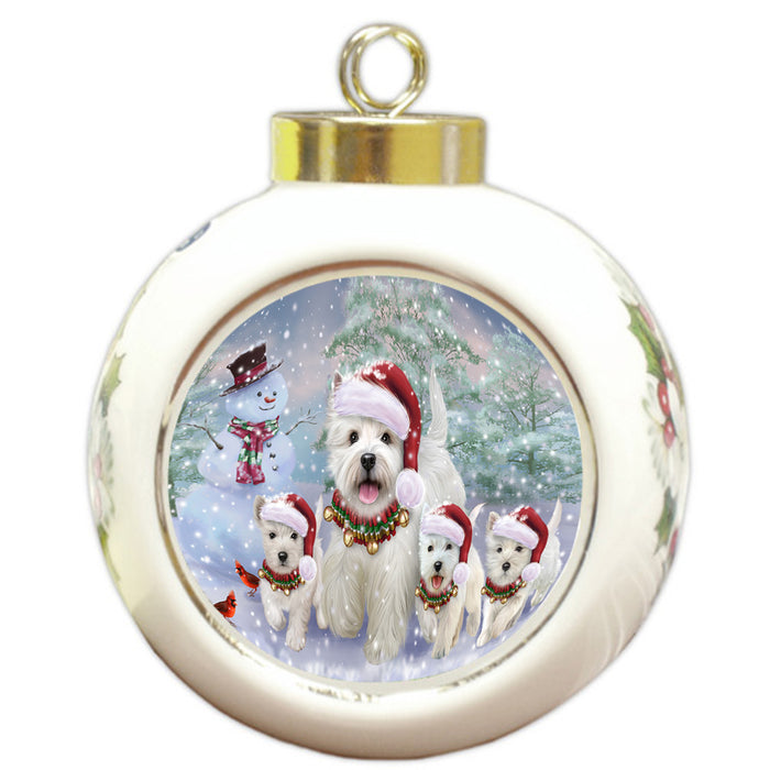 Christmas Running Family West Highland White Terriers Dog Round Ball Christmas Ornament RBPOR57239