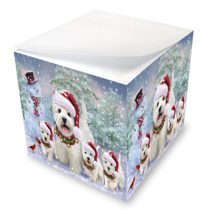 Christmas Running Family West Highland White Terriers Dog Note Cube NOC54955