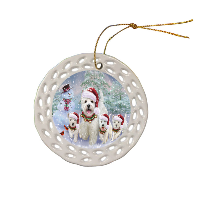 Christmas Running Family West Highland White Terriers Dog Ceramic Doily Ornament DPOR57239