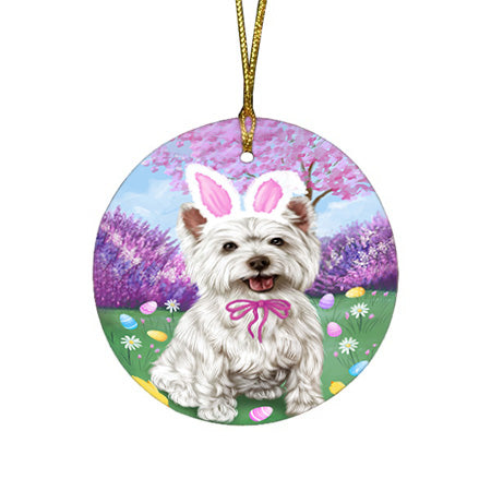 West Highland Terrier Dog Easter Holiday Round Flat Christmas Ornament RFPOR49285