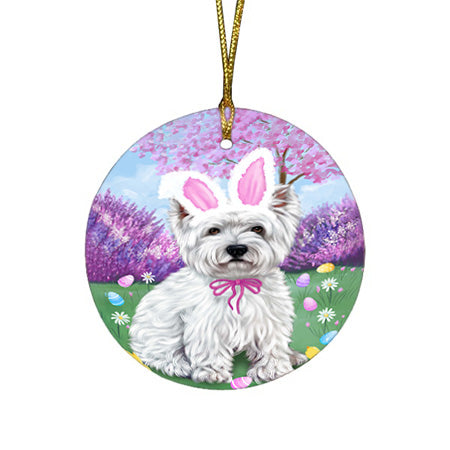 West Highland Terrier Dog Easter Holiday Round Flat Christmas Ornament RFPOR49287