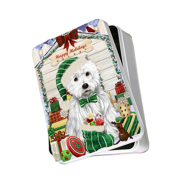 Happy Holidays Christmas West Highland Terrier Dog House With Presents Photo Storage Tin PITN51533