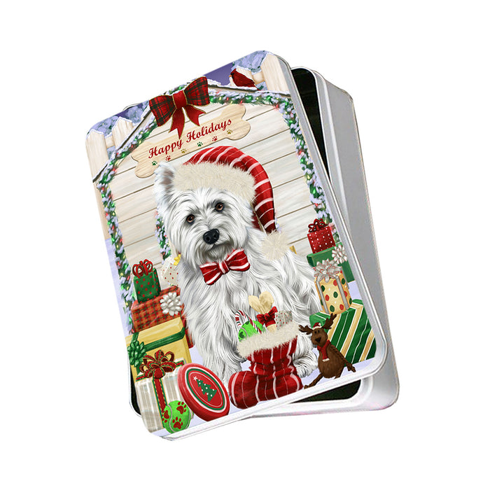 Happy Holidays Christmas West Highland Terrier Dog House With Presents Photo Storage Tin PITN51535