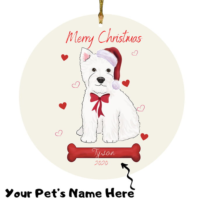 Personalized Merry Christmas  West Highland Terrier Dog Christmas Tree Round Flat Ornament RBPOR59031