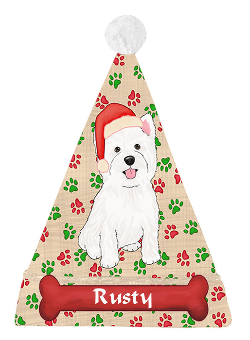 Pet Name Personalized Christmas Paw Print West Highland Terrier Dogs Santa Hat