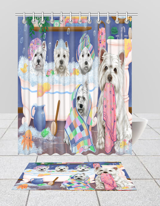 Rub A Dub Dogs In A Tub West Highland Terrier Dogs Bath Mat and Shower Curtain Combo