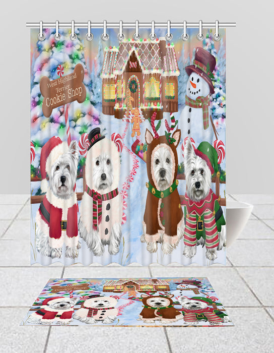Holiday Gingerbread Cookie West Highland Terrier Dogs  Bath Mat and Shower Curtain Combo