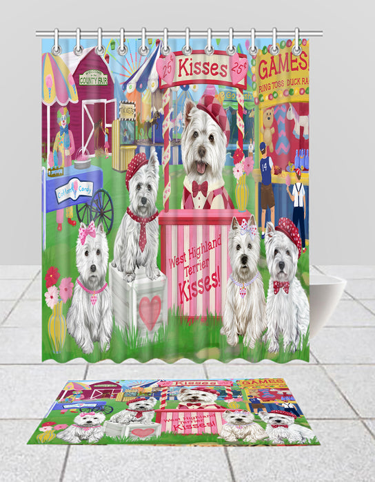 Carnival Kissing Booth West Highland Terrier Dogs  Bath Mat and Shower Curtain Combo