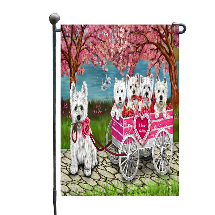 I Love Westies Dogs in a Cart Garden Flags Outdoor Decor for Homes and Gardens Double Sided Garden Yard Spring Decorative Vertical Home Flags Garden Porch Lawn Flag for Decorations