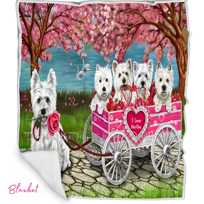 Mother's Day Gift Basket Westies Dogs Blanket, Pillow, Coasters, Magnet, Coffee Mug and Ornament
