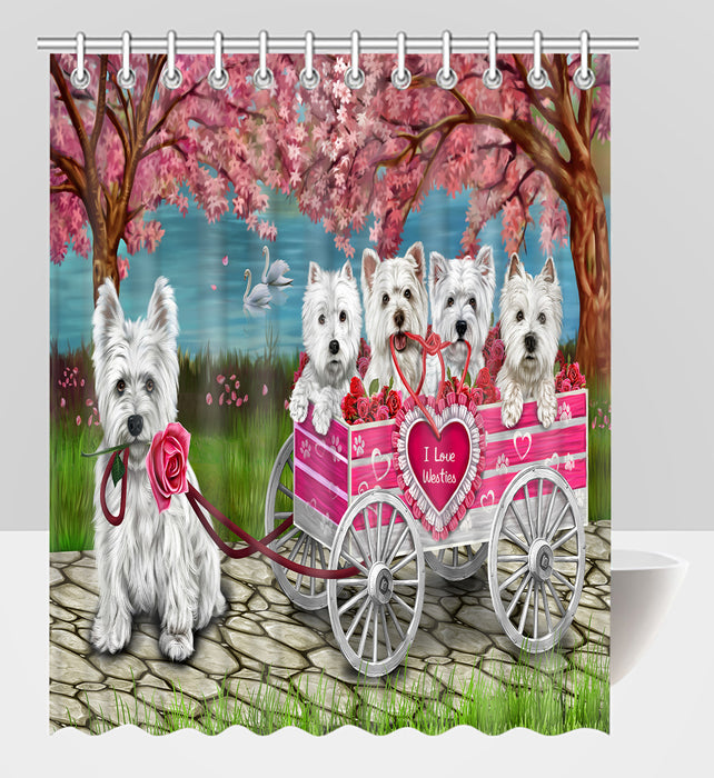 I Love Westies Dogs in a Cart Shower Curtain