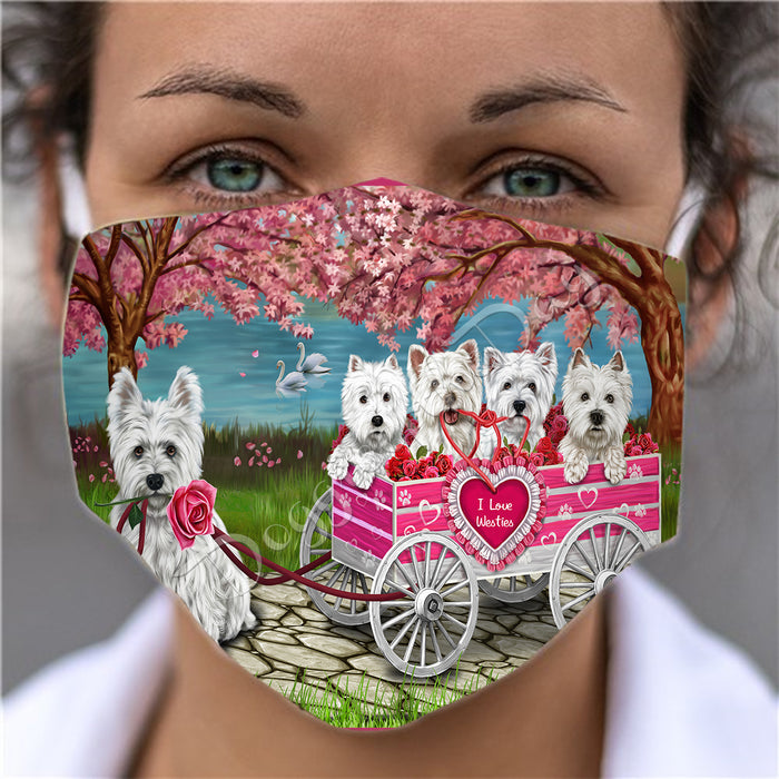 I Love Westies Dogs in a Cart Face Mask FM48197