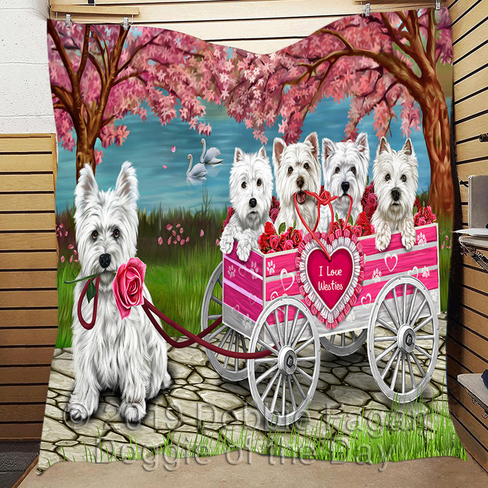 I Love Westies Dogs in a Cart Quilt