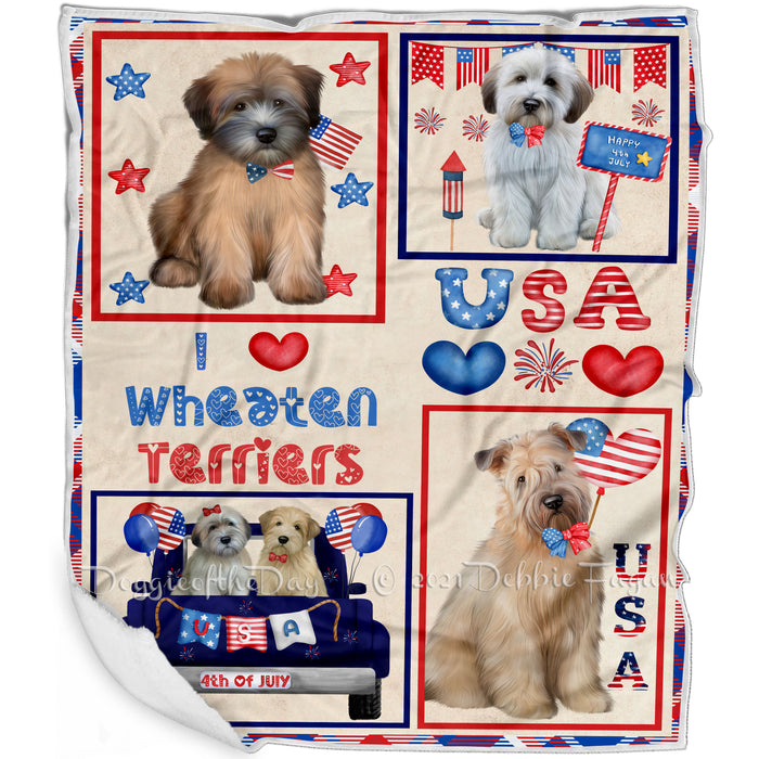 4th of July Independence Day I Love USA Wheaten Terrier Dogs Blanket BLNKT143558