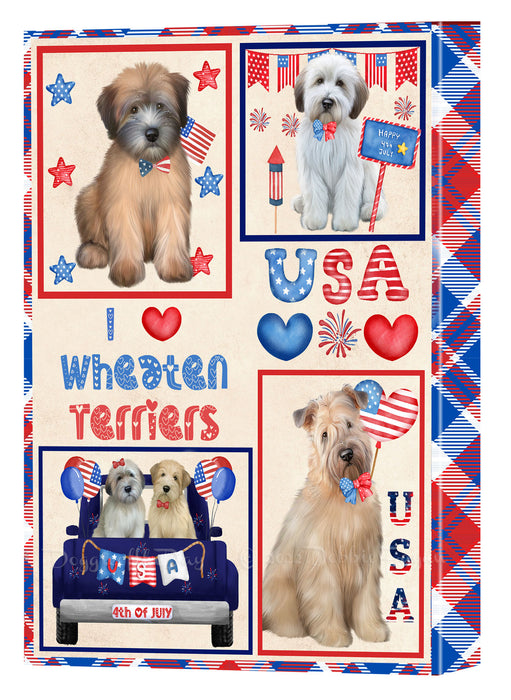 4th of July Independence Day I Love USA Wheaten Terrier Dogs Canvas Wall Art - Premium Quality Ready to Hang Room Decor Wall Art Canvas - Unique Animal Printed Digital Painting for Decoration