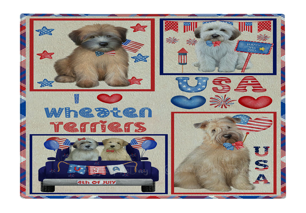 4th of July Independence Day I Love USA Wheaten Terrier Dogs Cutting Board - For Kitchen - Scratch & Stain Resistant - Designed To Stay In Place - Easy To Clean By Hand - Perfect for Chopping Meats, Vegetables