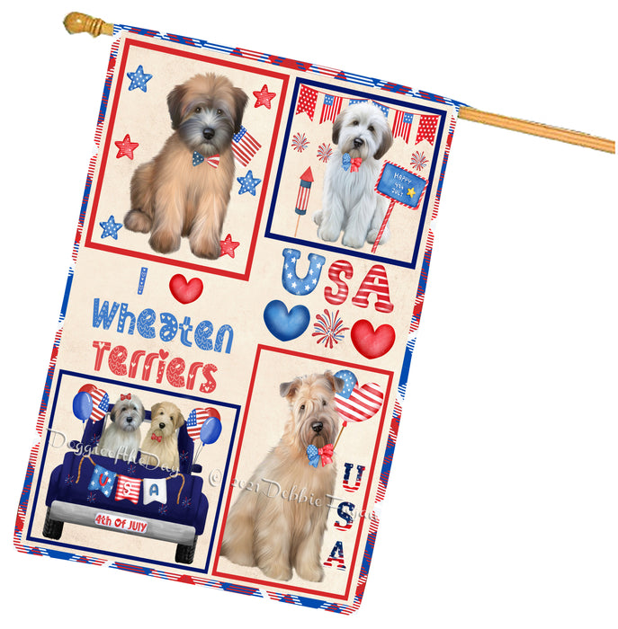 4th of July Independence Day I Love USA Wheaten Terrier Dogs House flag FLG67011
