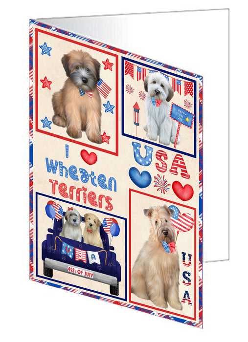 4th of July Independence Day I Love USA Wheaten Terrier Dogs Handmade Artwork Assorted Pets Greeting Cards and Note Cards with Envelopes for All Occasions and Holiday Seasons