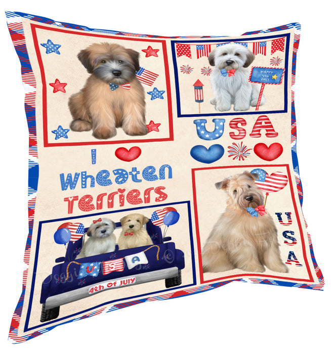 4th of July Independence Day I Love USA Wheaten Terrier Dogs Pillow with Top Quality High-Resolution Images - Ultra Soft Pet Pillows for Sleeping - Reversible & Comfort - Ideal Gift for Dog Lover - Cushion for Sofa Couch Bed - 100% Polyester