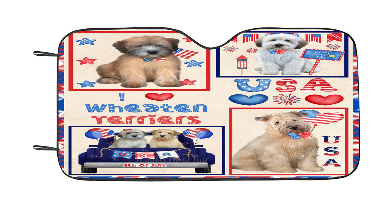 4th of July Independence Day I Love USA Wheaten Terrier Dogs Car Sun Shade Cover Curtain