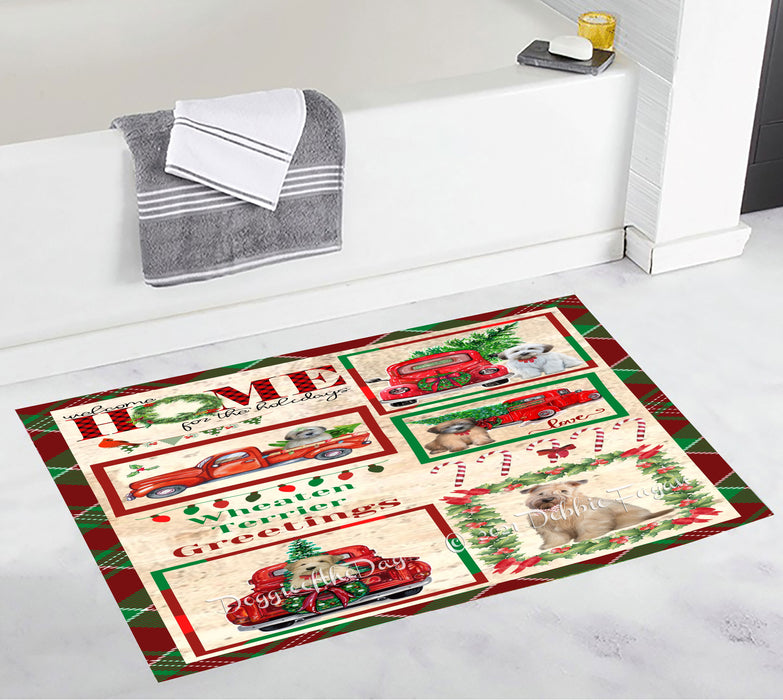 Welcome Home for Christmas Holidays Wheaten Terrier Dogs Bathroom Rugs with Non Slip Soft Bath Mat for Tub BRUG54523