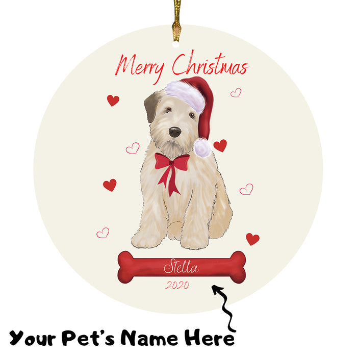 Personalized Merry Christmas  Wheaten Terrier Dog Christmas Tree Round Flat Ornament RBPOR59032
