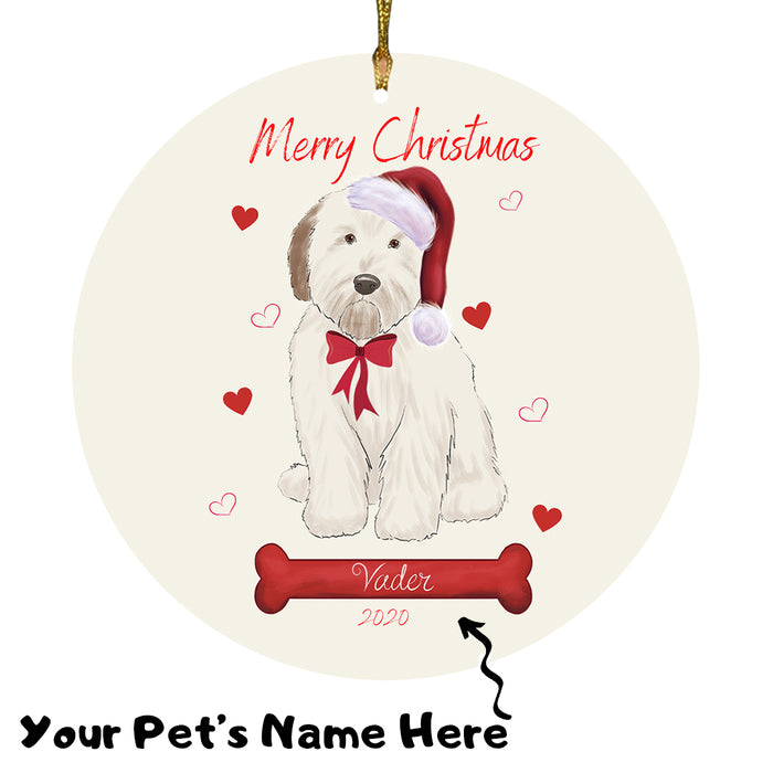 Personalized Merry Christmas  Wheaten Terrier Dog Christmas Tree Round Flat Ornament RBPOR59033