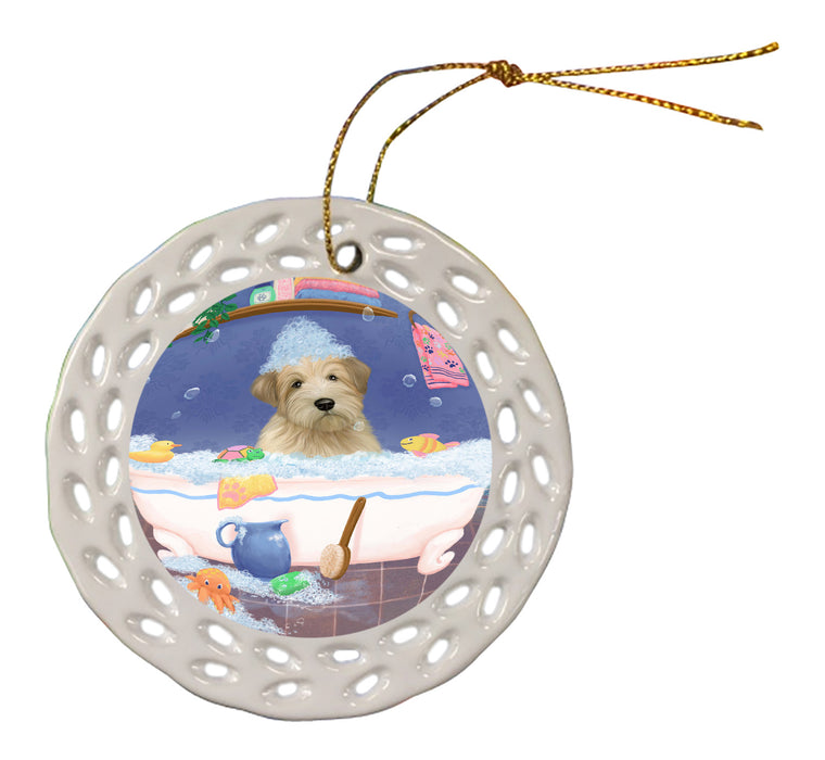 Rub A Dub Dog In A Tub Wheaten Terrier Dog Doily Ornament DPOR58367