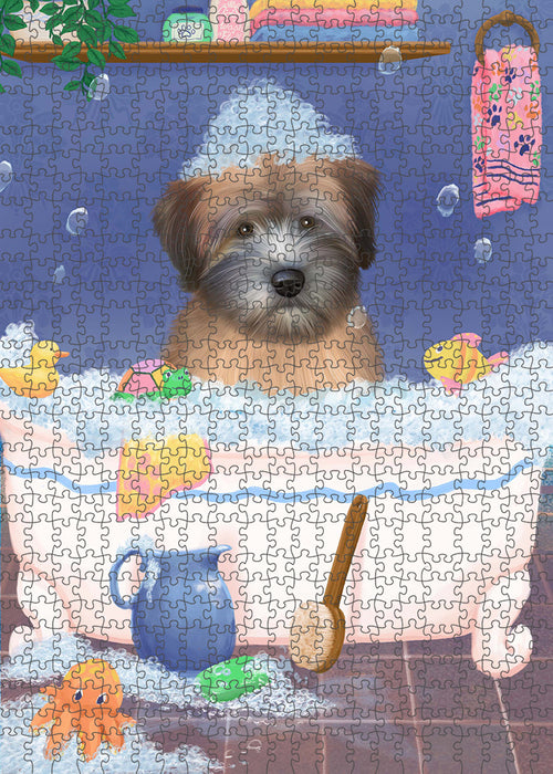 Rub A Dub Dog In A Tub Wheaten Terrier Dog Portrait Jigsaw Puzzle for Adults Animal Interlocking Puzzle Game Unique Gift for Dog Lover's with Metal Tin Box PZL386