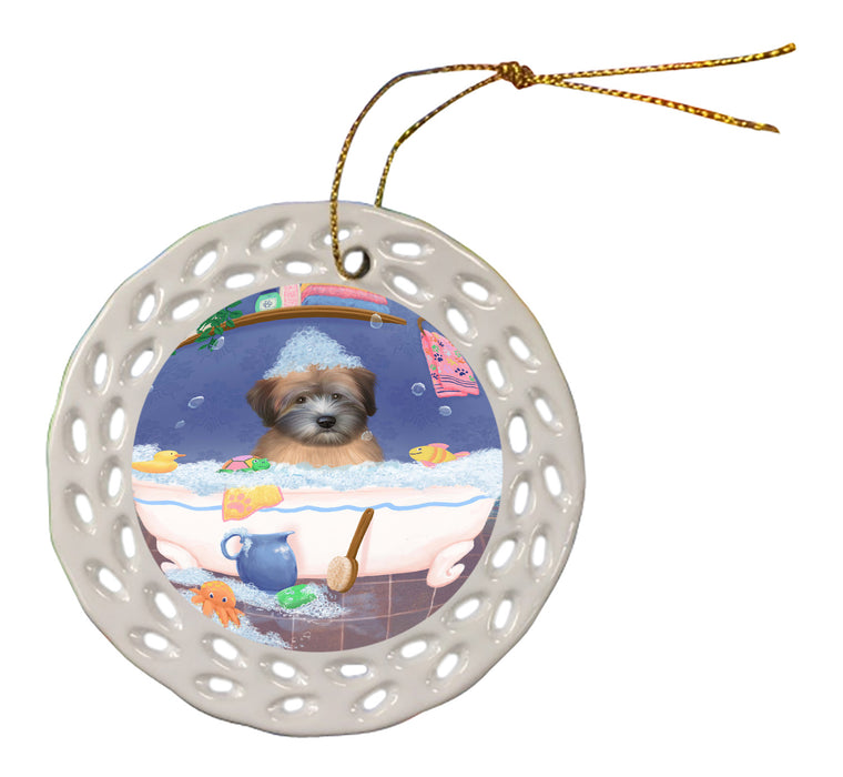 Rub A Dub Dog In A Tub Wheaten Terrier Dog Doily Ornament DPOR58365